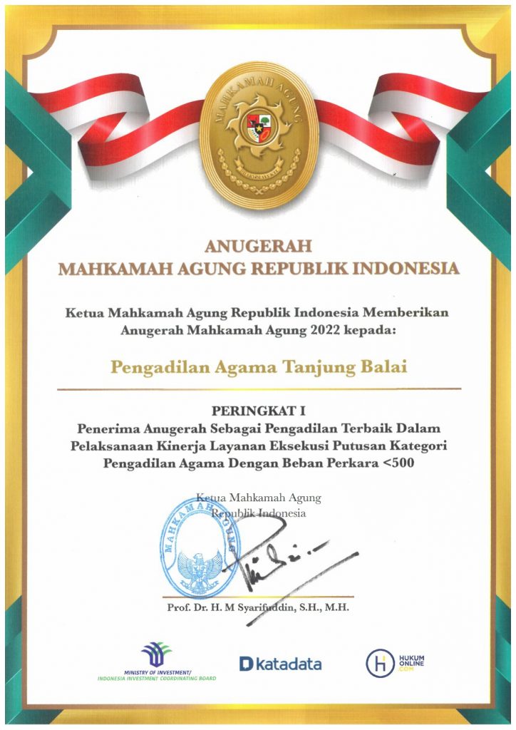 PA Tanjungbalai Terima Sertifikat Penghargaan Anugerah Mahkamah Agung